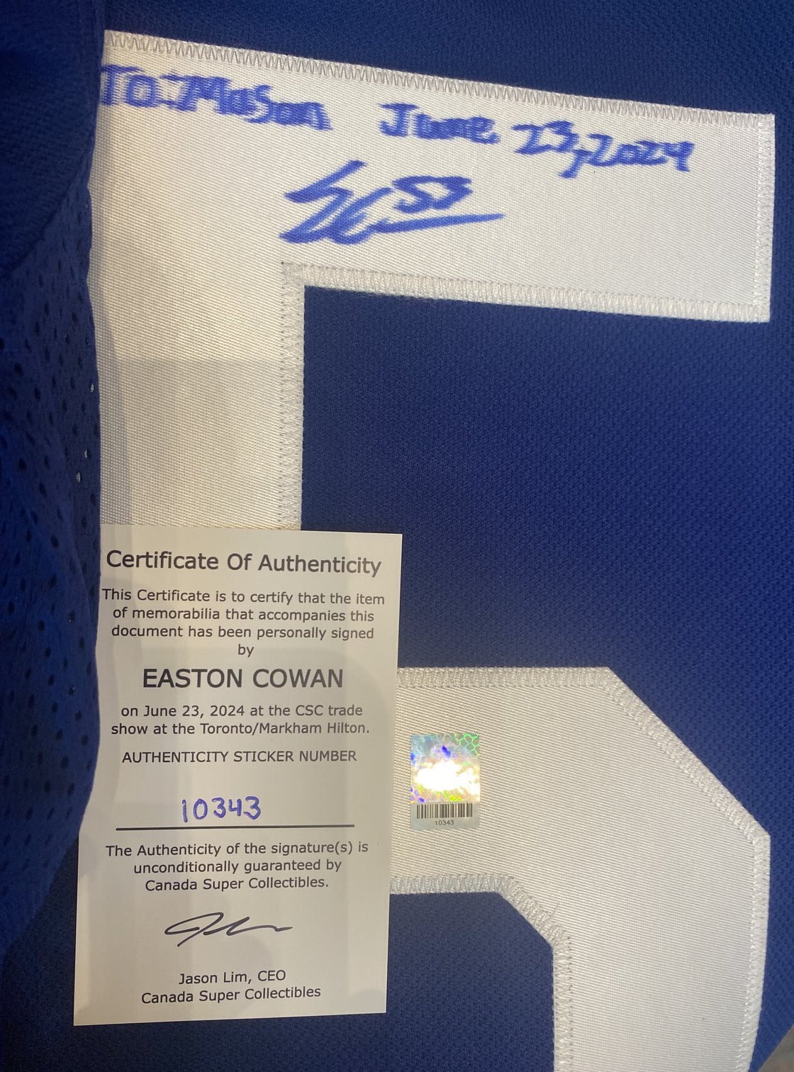 10343 Easton Cowan Jersey