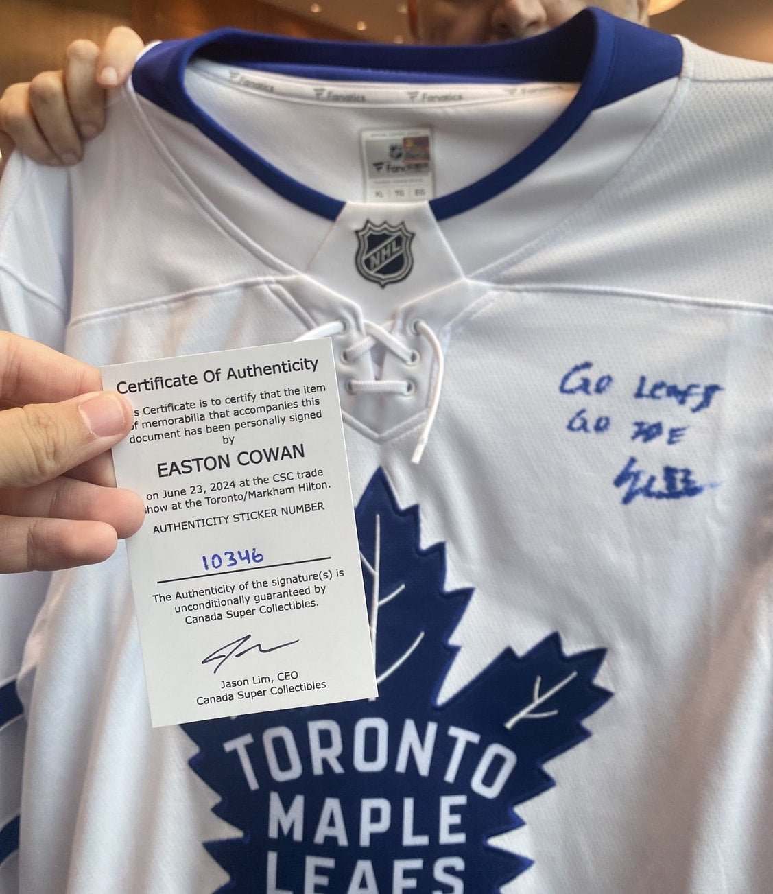 10346 Easton Cowan Jersey